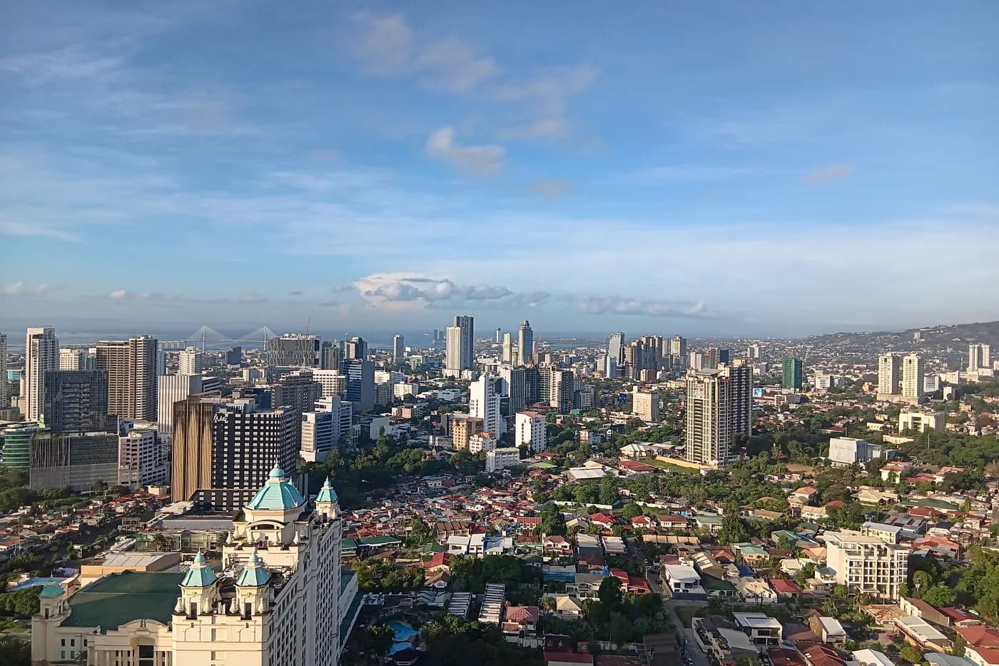 Cebu City skyline and the sea beyond, viewed from the Cebu Exchange