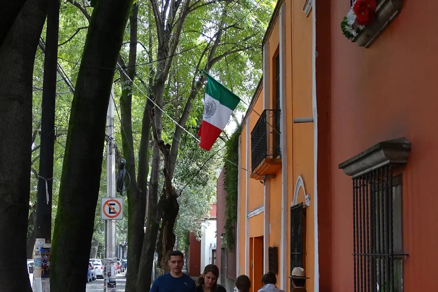 A colorful street in the Coyoacán neighborhood of Mexico City