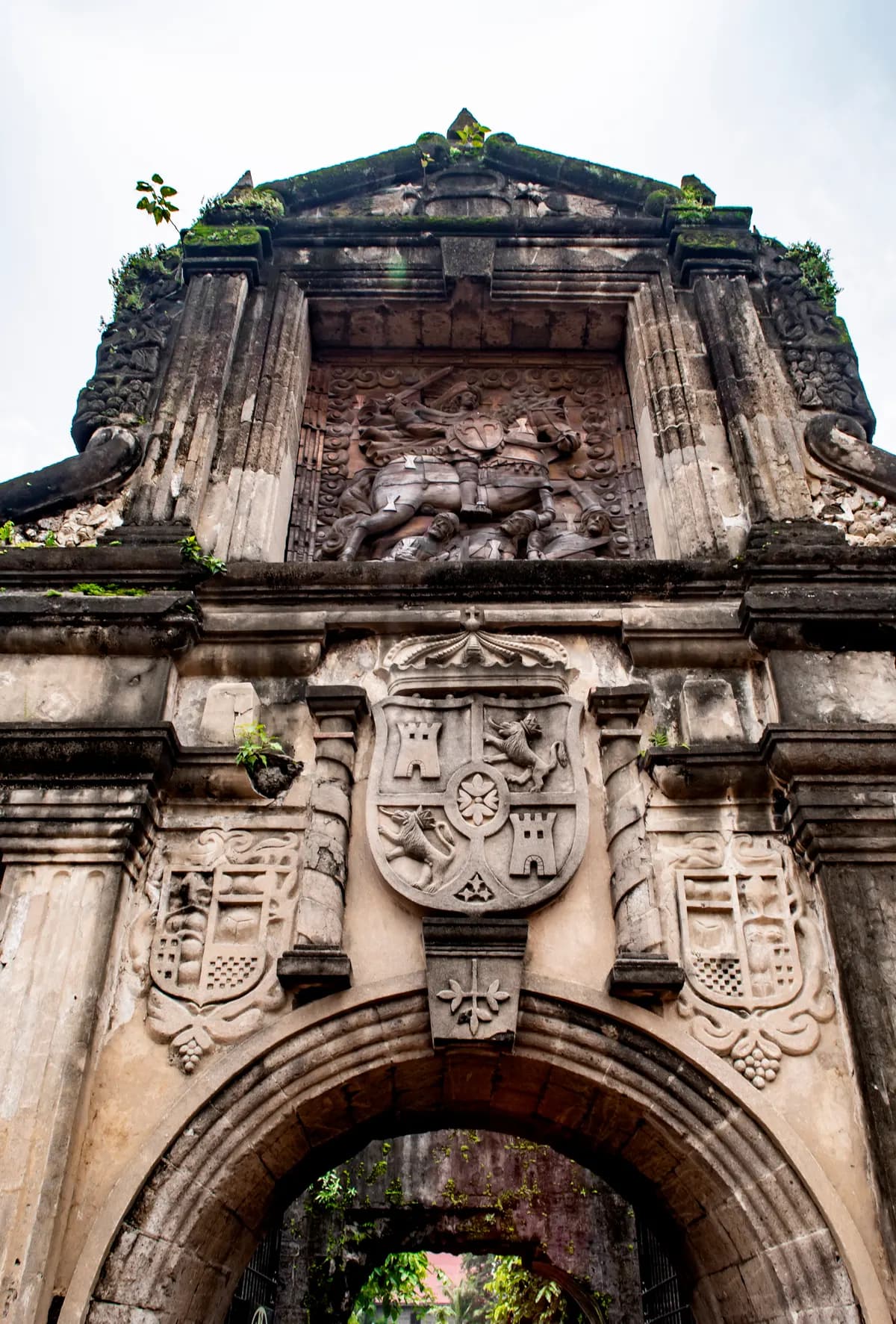 Ornately carved stone entrance of Fort Santiago in Intramuros, Manila, Philippines